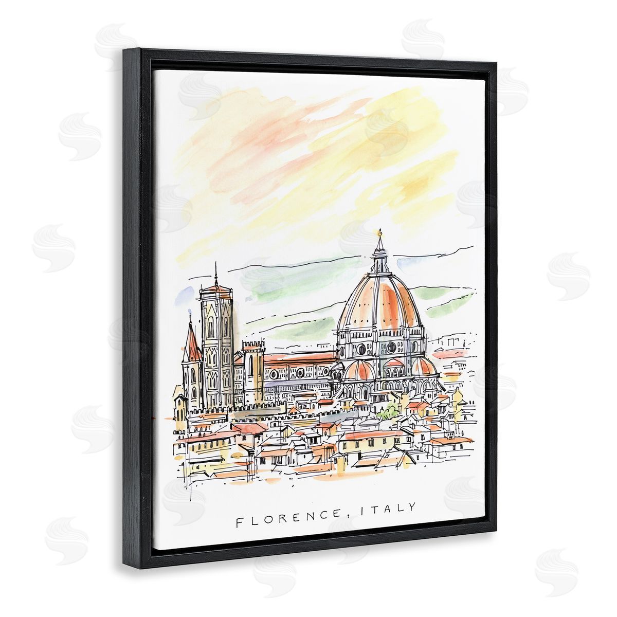 Angela Steahling Minimal Florence Skyline Black Floating Frame Canvas Wall Art Print