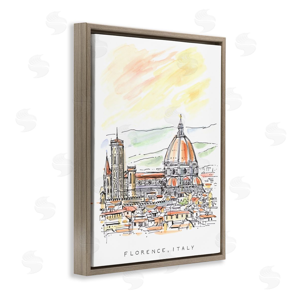 Angela Steahling Minimal Florence Skyline Brown Floating Frame Canvas Wall Art Print