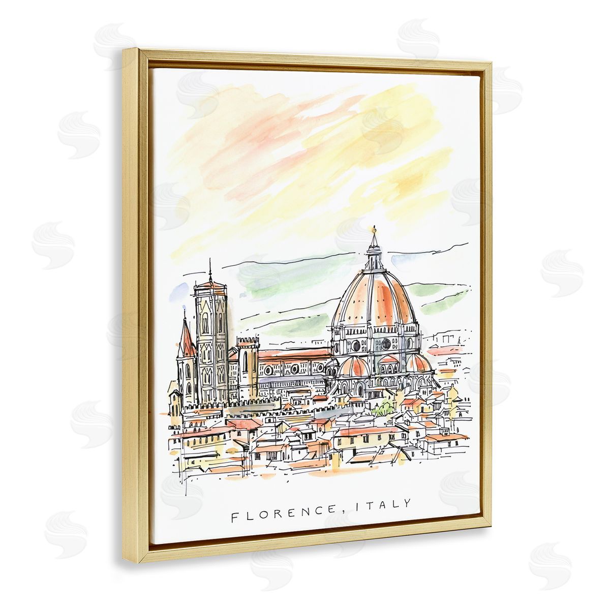 Angela Steahling Minimal Florence Skyline Gold Floating Frame Canvas Wall Art Print