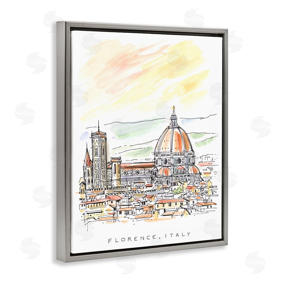Angela Steahling Minimal Florence Skyline Gray Floating Frame Canvas Wall Art Print