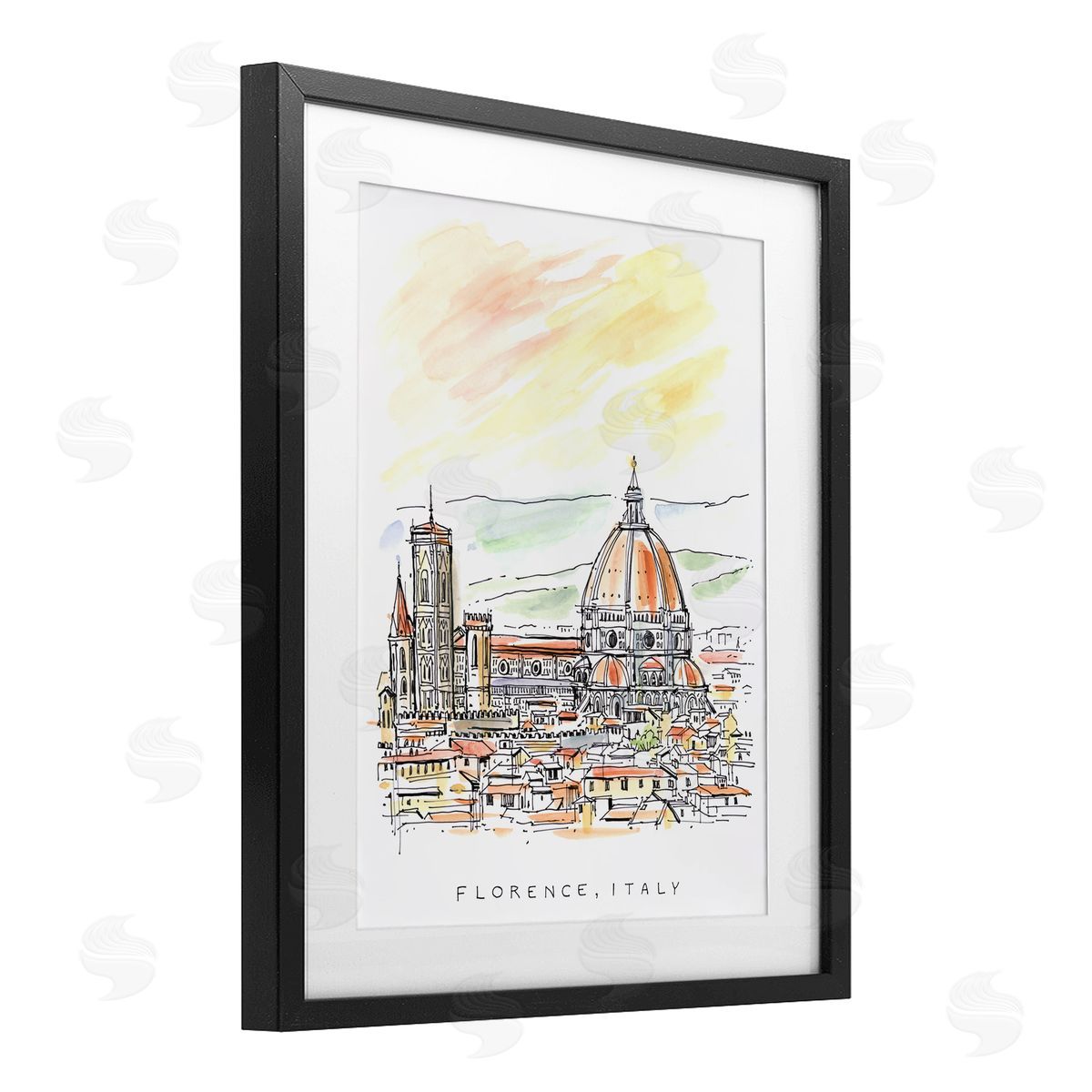 Angela Steahling Minimal Florence Skyline Black Framed Print Under Glass with White Mat Wall Art