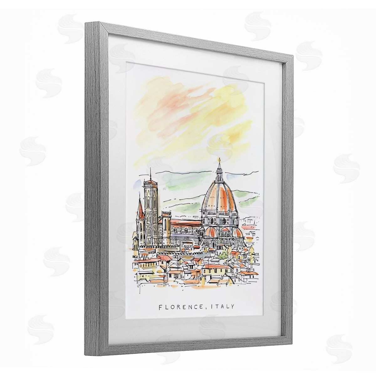Angela Steahling Minimal Florence Skyline Gray Framed Print Under Glass with White Mat Wall Art