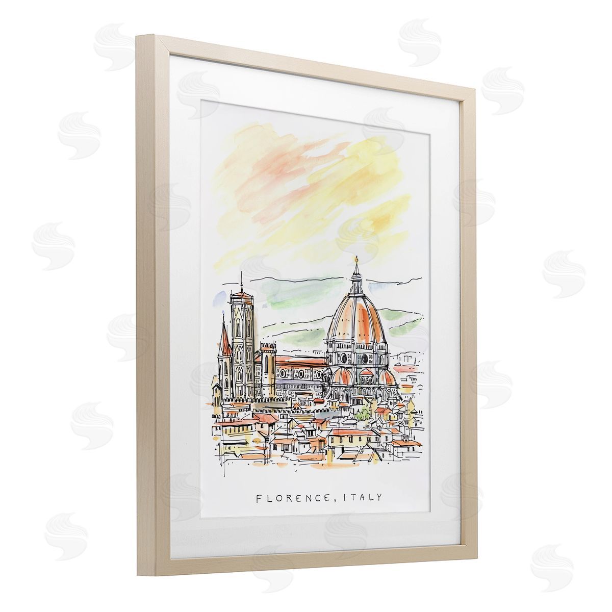 Angela Steahling Minimal Florence Skyline Birch Framed Print Under Glass with White Mat Wall Art