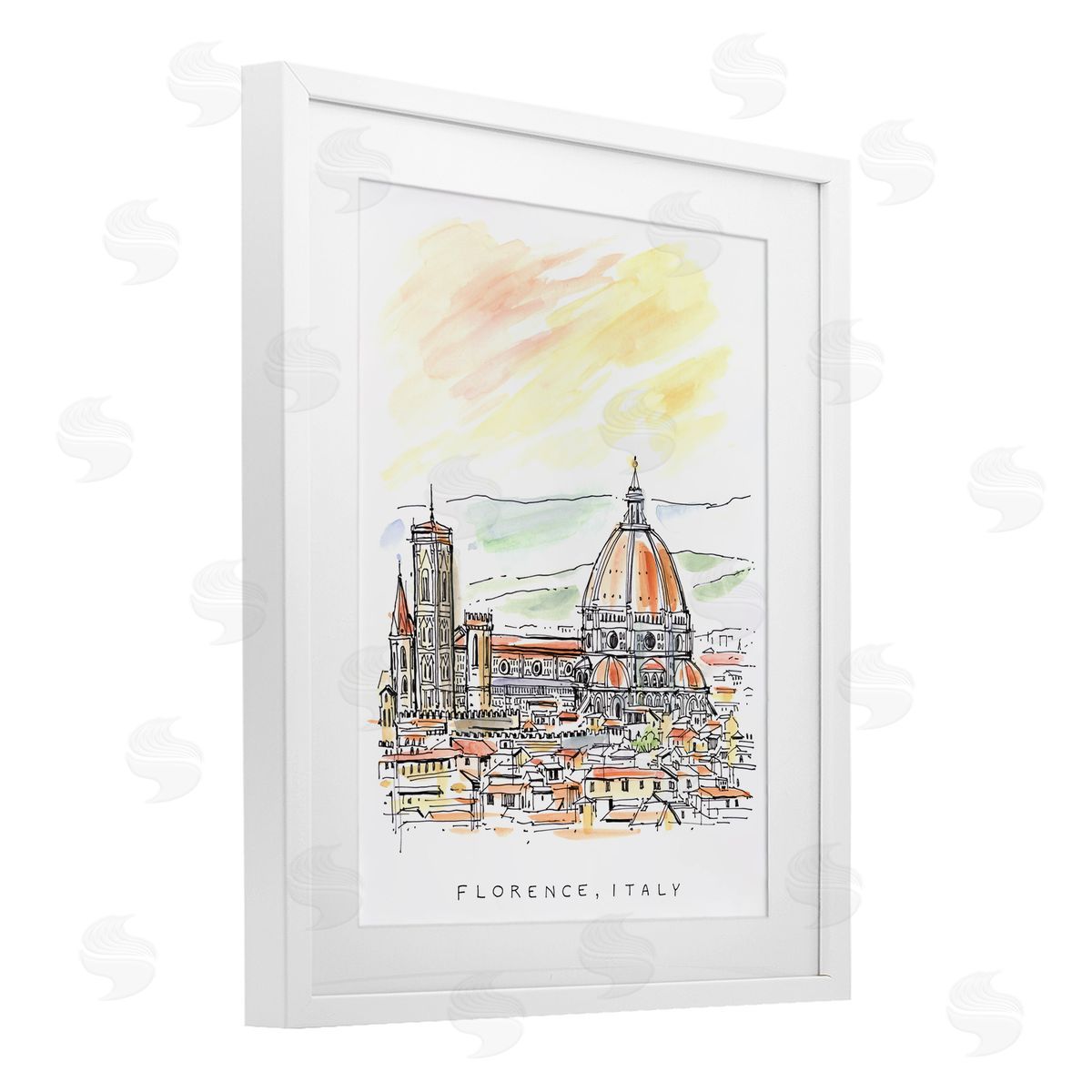Angela Steahling Minimal Florence Skyline White Framed Print Under Glass with Mat Wall Art