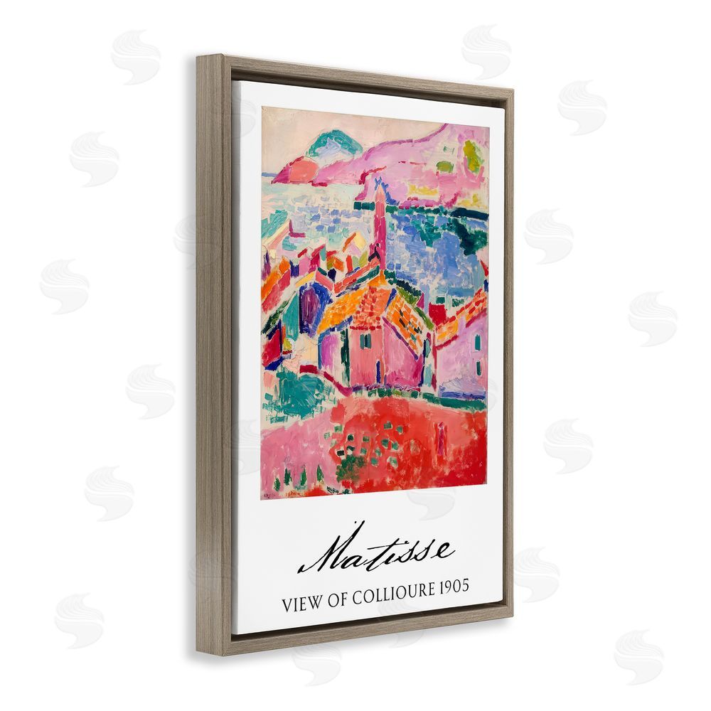Vintage Hustle View Of Collioure Brown Floating Frame Canvas Wall Art Print