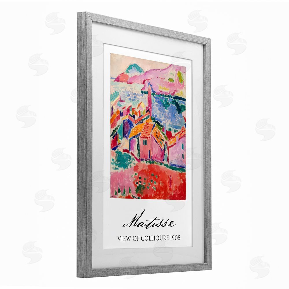 Vintage Hustle View Of Collioure Gray Framed Print Under Glass Wall Art