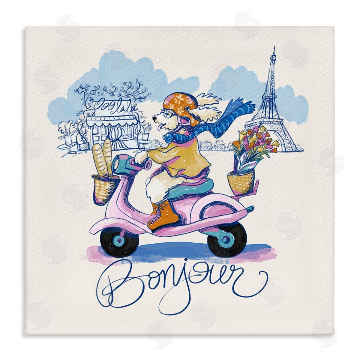 Connie Summers Bonjour Vintage Dog on Scooter Canvas Wall Art Print