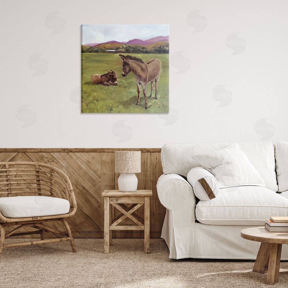 Patricia Reynolds Donkey Duo in Pasture Stretched Canvas Wall Art Print in Room
