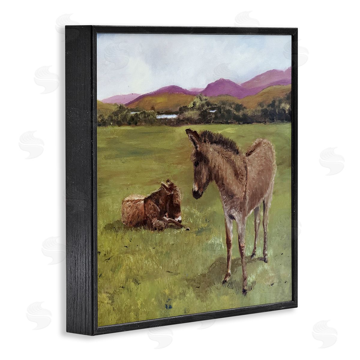 Patricia Reynolds Donkey Duo in Pasture Black Framed Giclee Print Wall Art