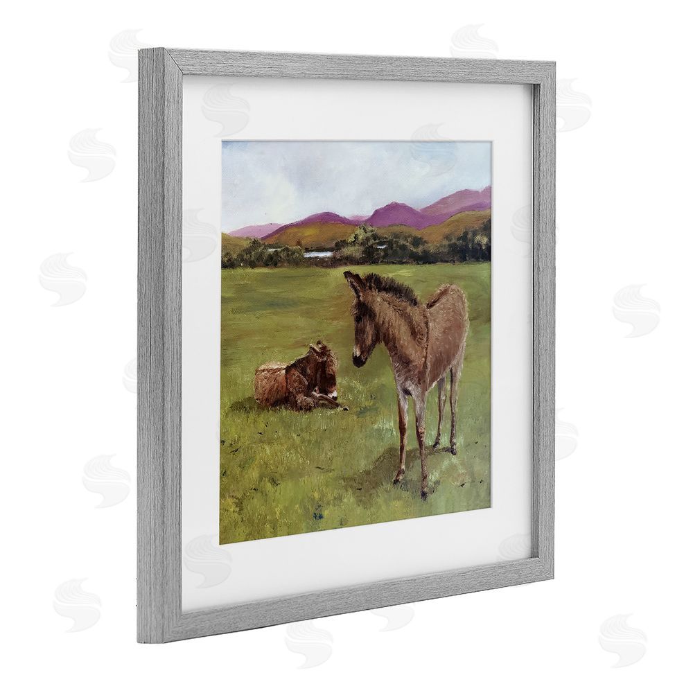 Patricia Reynolds Donkey Duo in Pasture Gray Framed Print Under Glass Wall Art