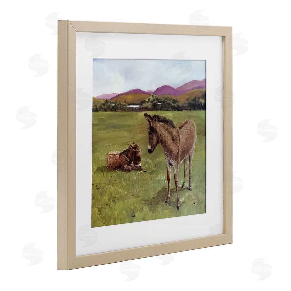 Patricia Reynolds Donkey Duo in Pasture Brown Framed Print Under Glass Wall Art