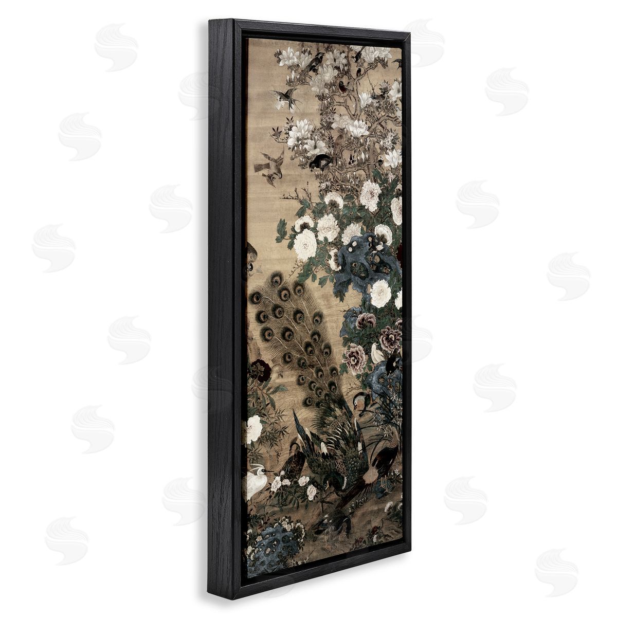Vintage Hustle Ornate Silk And Moonlight Black Floating Frame Canvas Wall Art Print