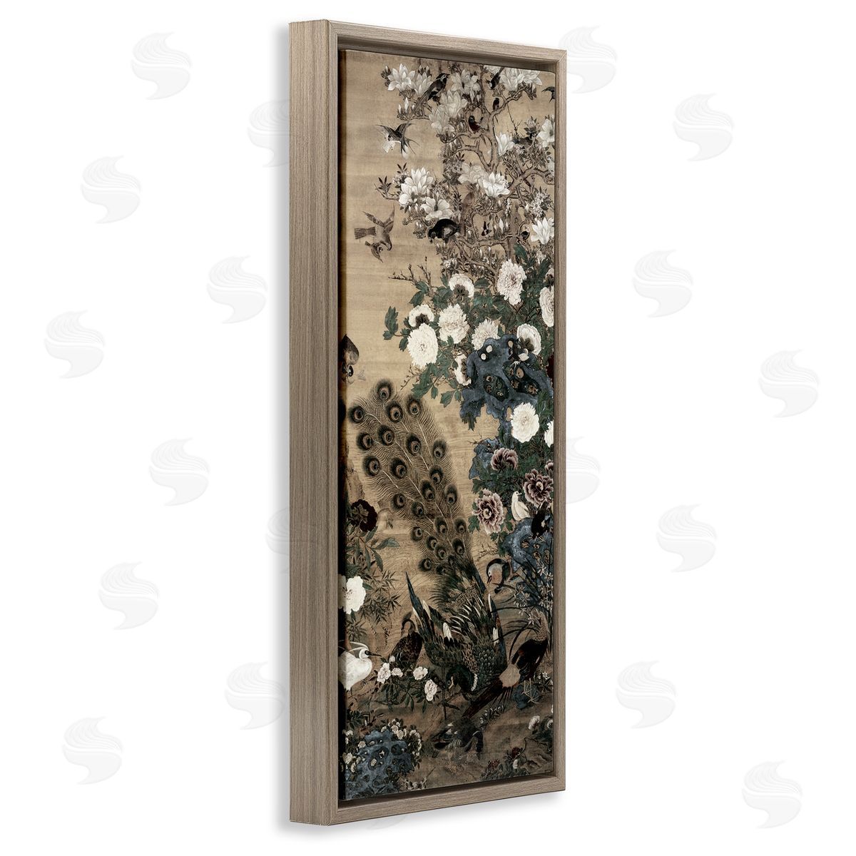 Vintage Hustle Ornate Silk And Moonlight Brown Floating Frame Canvas Wall Art Print