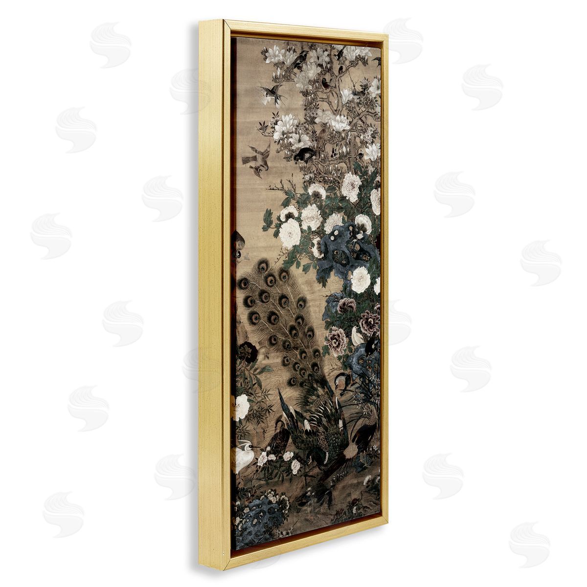 Vintage Hustle Ornate Silk And Moonlight Gold Floating Frame Canvas Wall Art Print