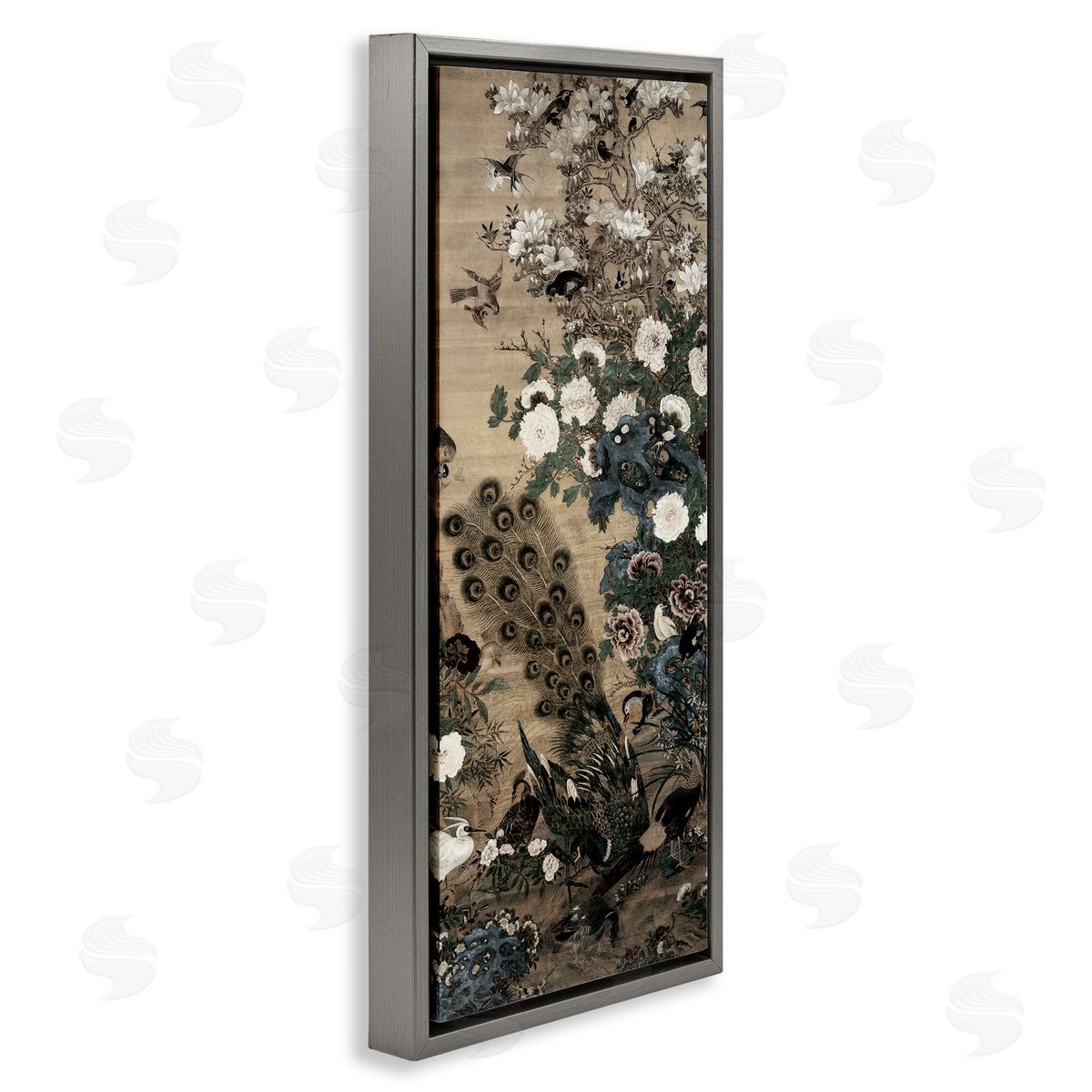 Vintage Hustle Ornate Silk And Moonlight Gray Floating Frame Canvas Wall Art Print