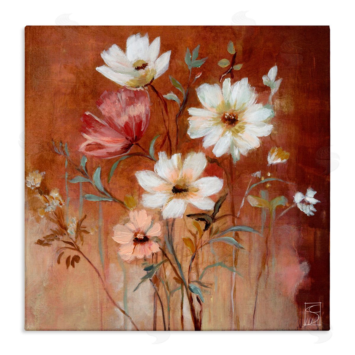 Sara Culpepper Mocha Flowers Collection Stretched Canvas Wall Art Print
