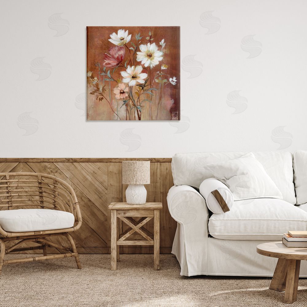 Sara Culpepper Mocha Flowers Collection Stretched Canvas Wall Art Print in Room