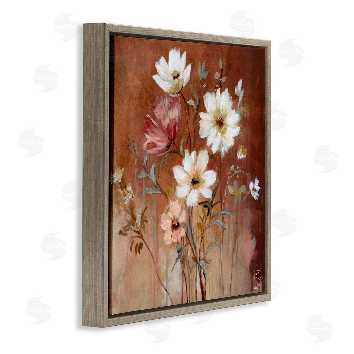 Sara Culpepper Mocha Flowers Collection Brown Floating Frame Canvas Wall Art Print