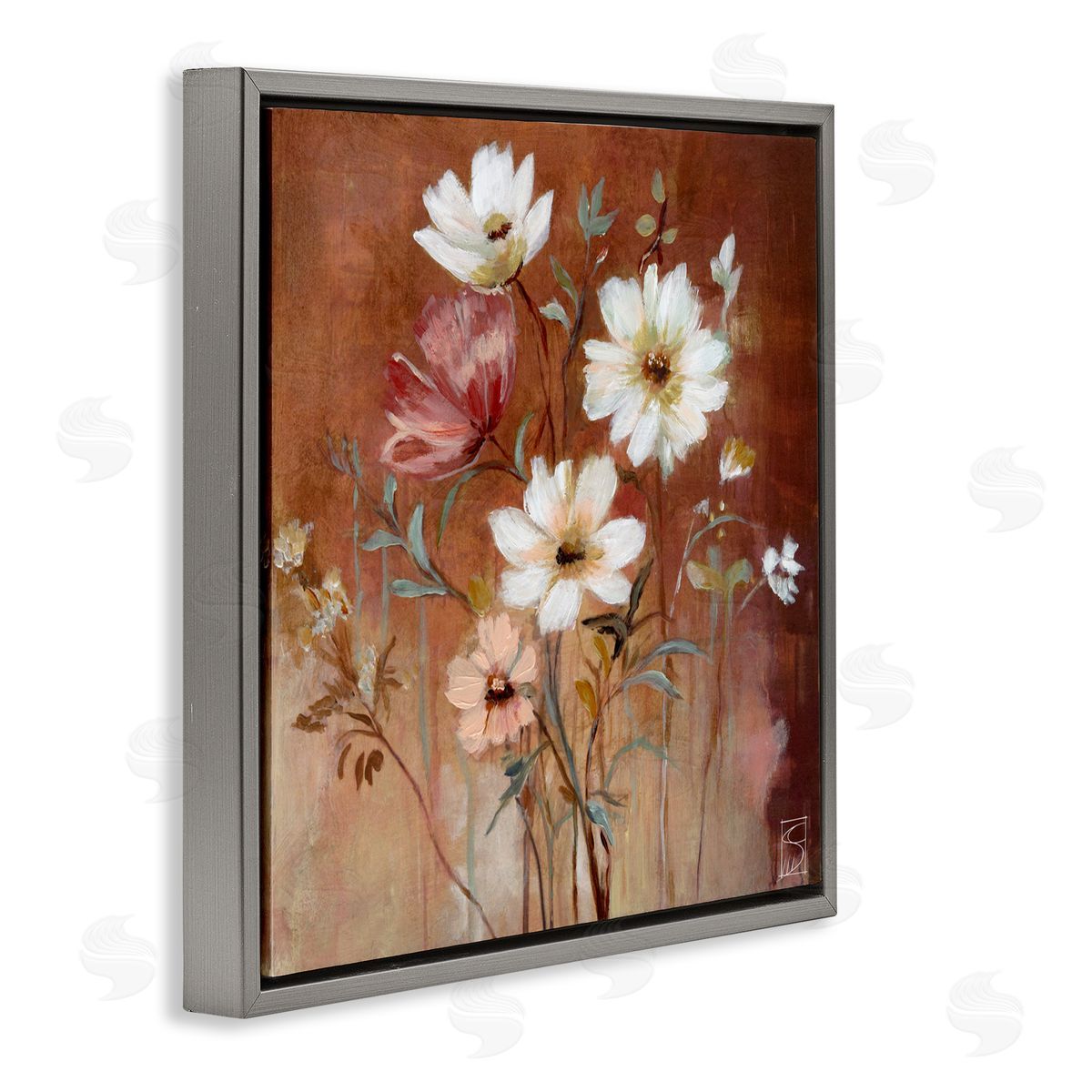 Sara Culpepper Mocha Flowers Collection Gray Floating Frame Canvas Wall Art Print