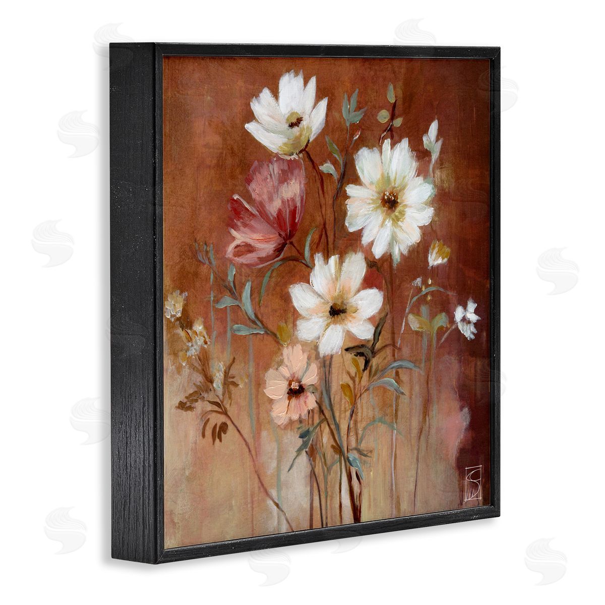 Sara Culpepper Mocha Flowers Collection Black Framed Giclee Print Wall Art