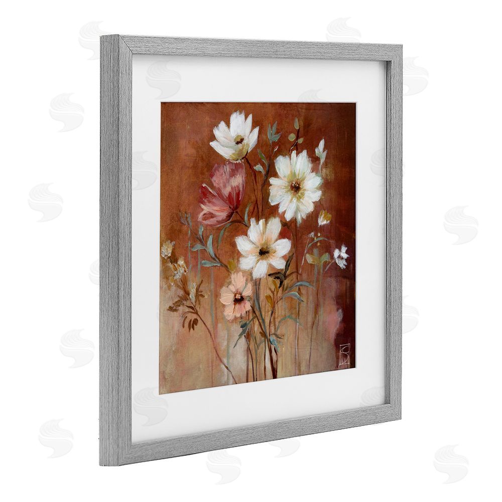 Sara Culpepper Mocha Flowers Collection Gray Framed Print Under Glass Wall Art