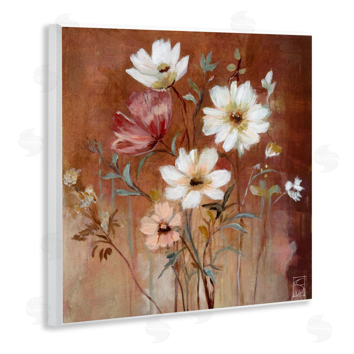 Sara Culpepper Mocha Flowers Collection Wooden Wall Plaque Art Print