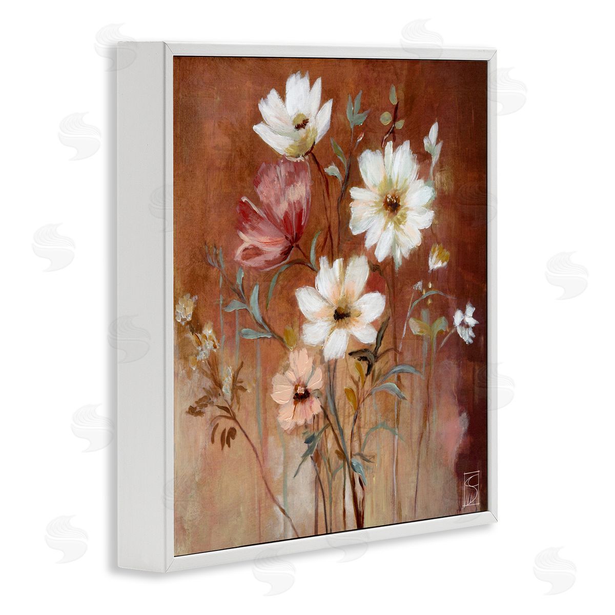 Sara Culpepper Mocha Flowers Collection White Framed Giclee Print Wall Art