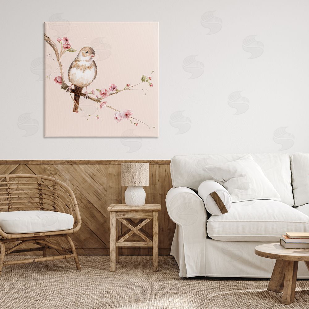 Lisa Wehmeyer Sweetest Brown Bird Stretched Canvas Wall Art Print in Room