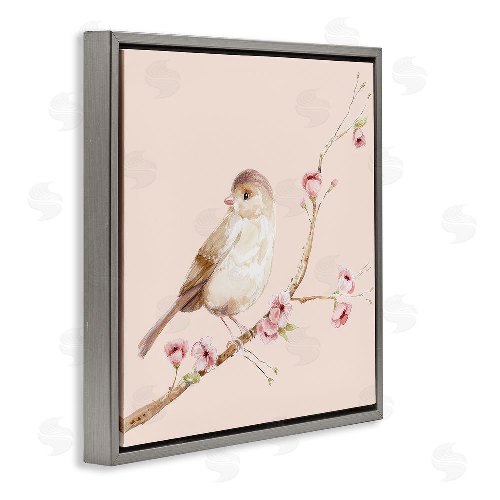 Lisa Wehmeyer Sweet Brown Bird Perched Gray Floating Frame Canvas Wall Art Print