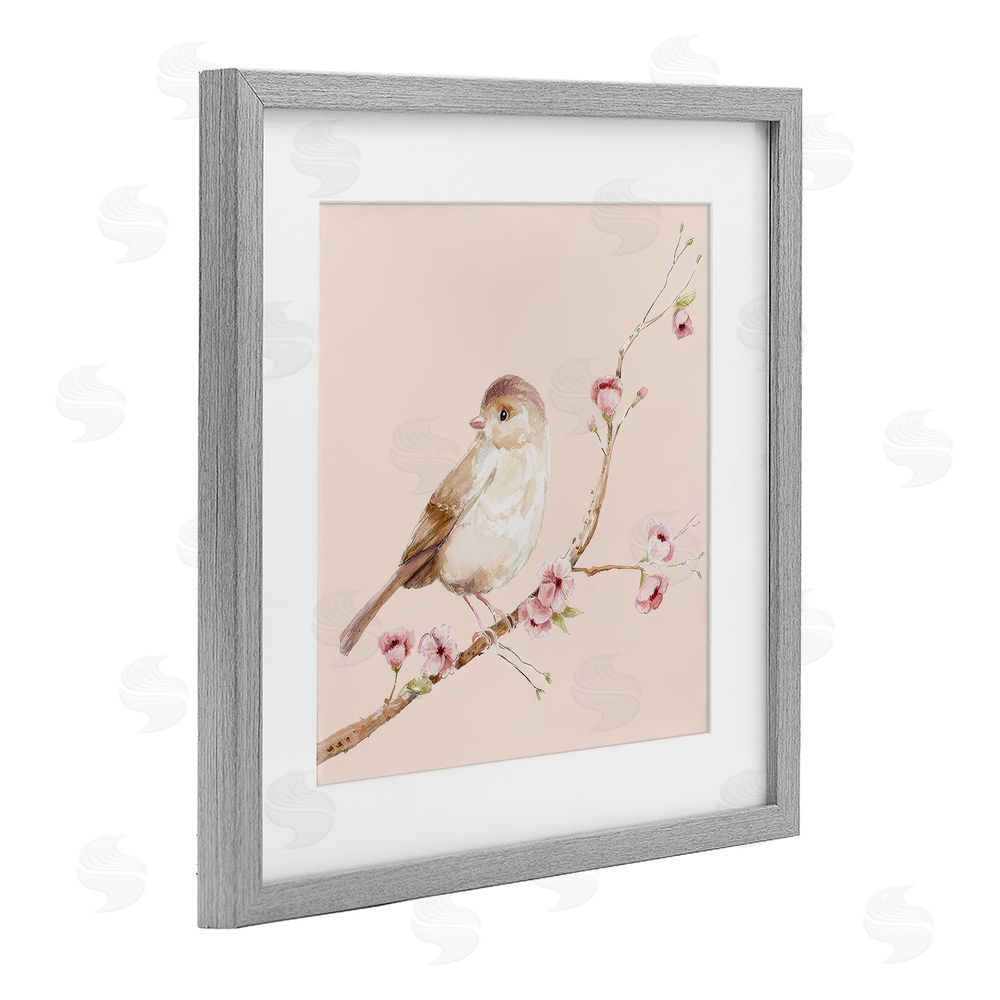 Lisa Wehmeyer Sweet Brown Bird Perched Gray Framed Print Under Glass Wall Art