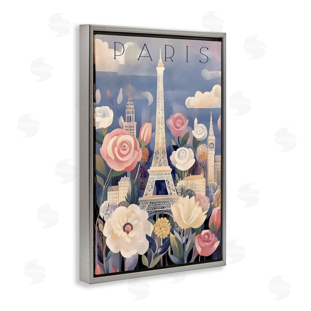 Annabelle Hall Spring Blooms In Paris Gray Floating Frame Canvas Wall Art Print