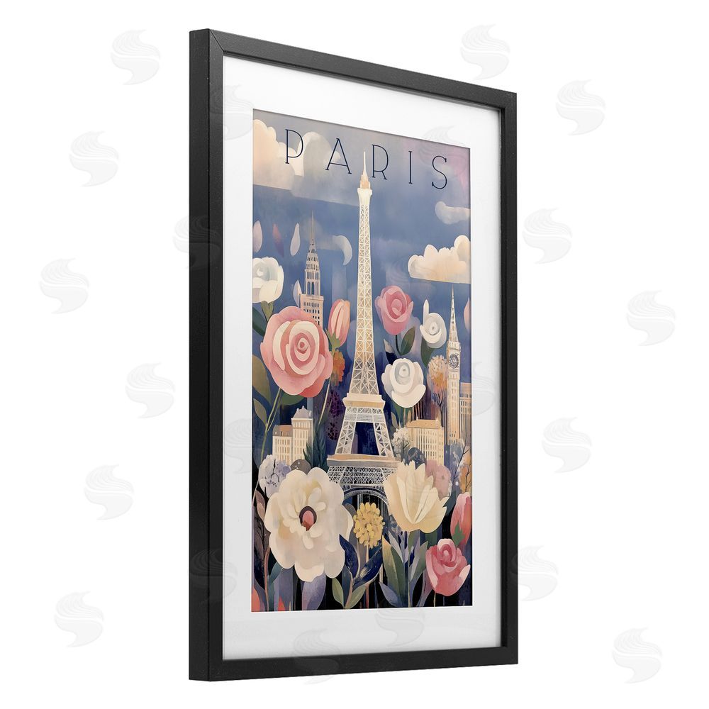 Annabelle Hall Spring Blooms In Paris Black Framed Print Under Glass with White Mat Wall Art