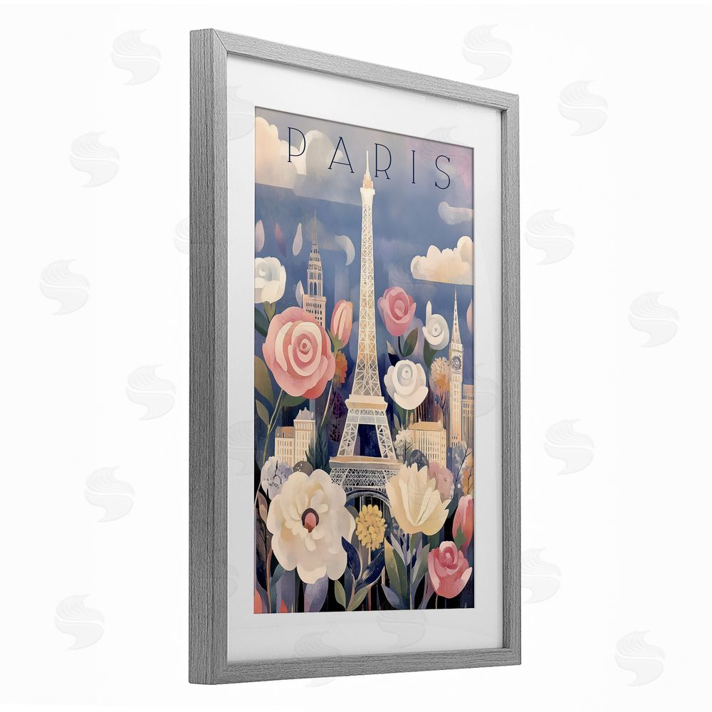 Annabelle Hall Spring Blooms In Paris Gray Framed Print Under Glass with White Mat Wall Art