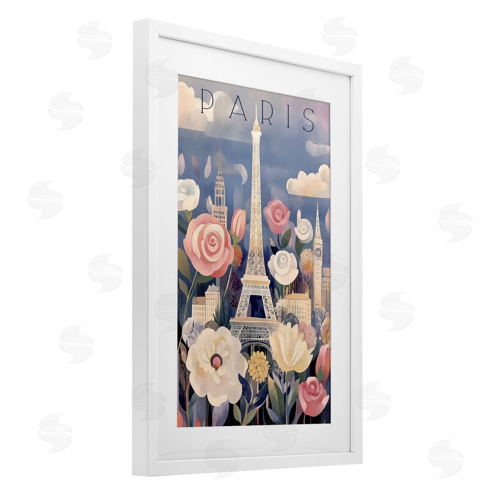 Annabelle Hall Spring Blooms In Paris White Framed Print Under Glass with Mat Wall Art