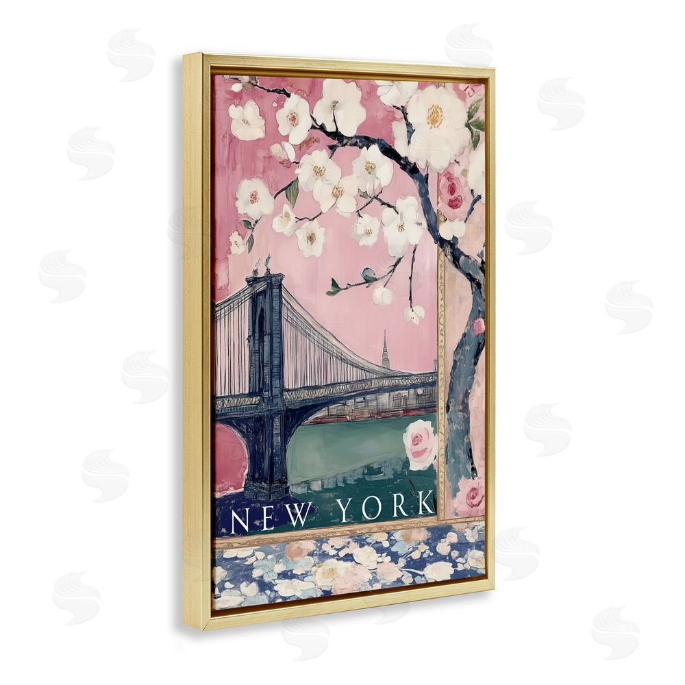 Annabelle Hall New York Spring Tree Gold Floating Frame Canvas Wall Art Print