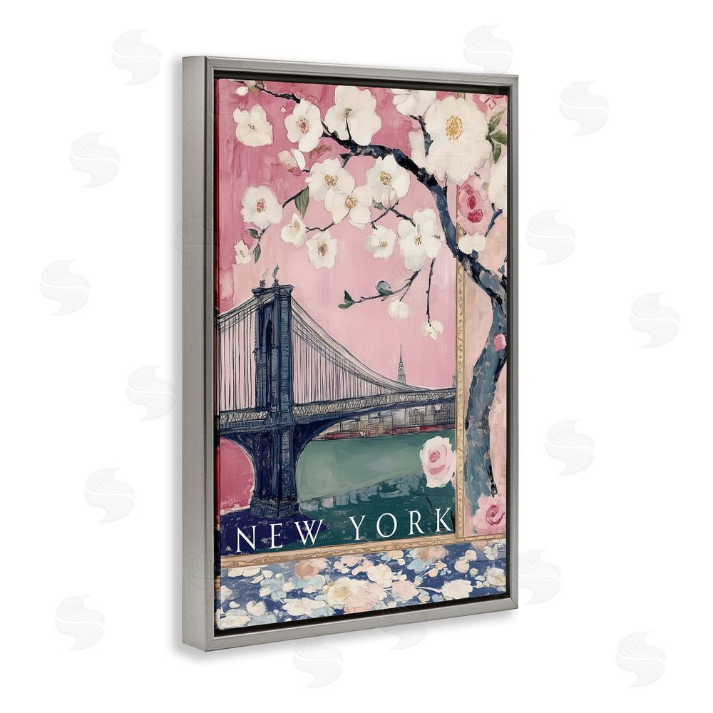 Annabelle Hall New York Spring Tree Gray Floating Frame Canvas Wall Art Print