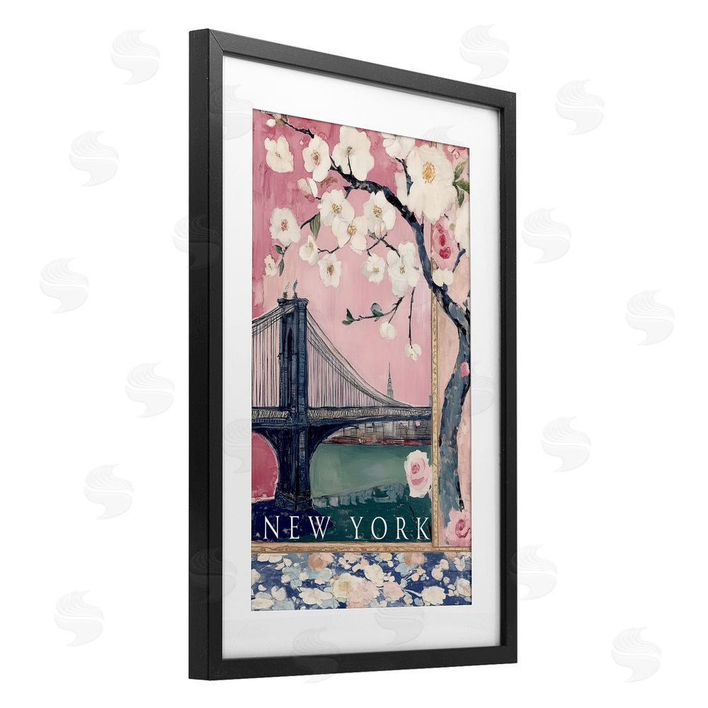 Annabelle Hall New York Spring Tree Black Framed Print Under Glass with White Mat Wall Art