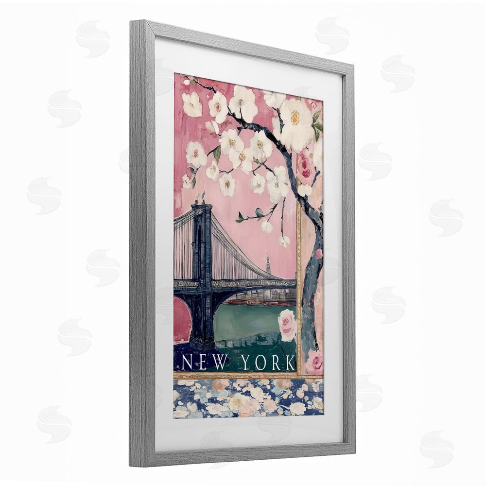Annabelle Hall New York Spring Tree Gray Framed Print Under Glass with White Mat Wall Art