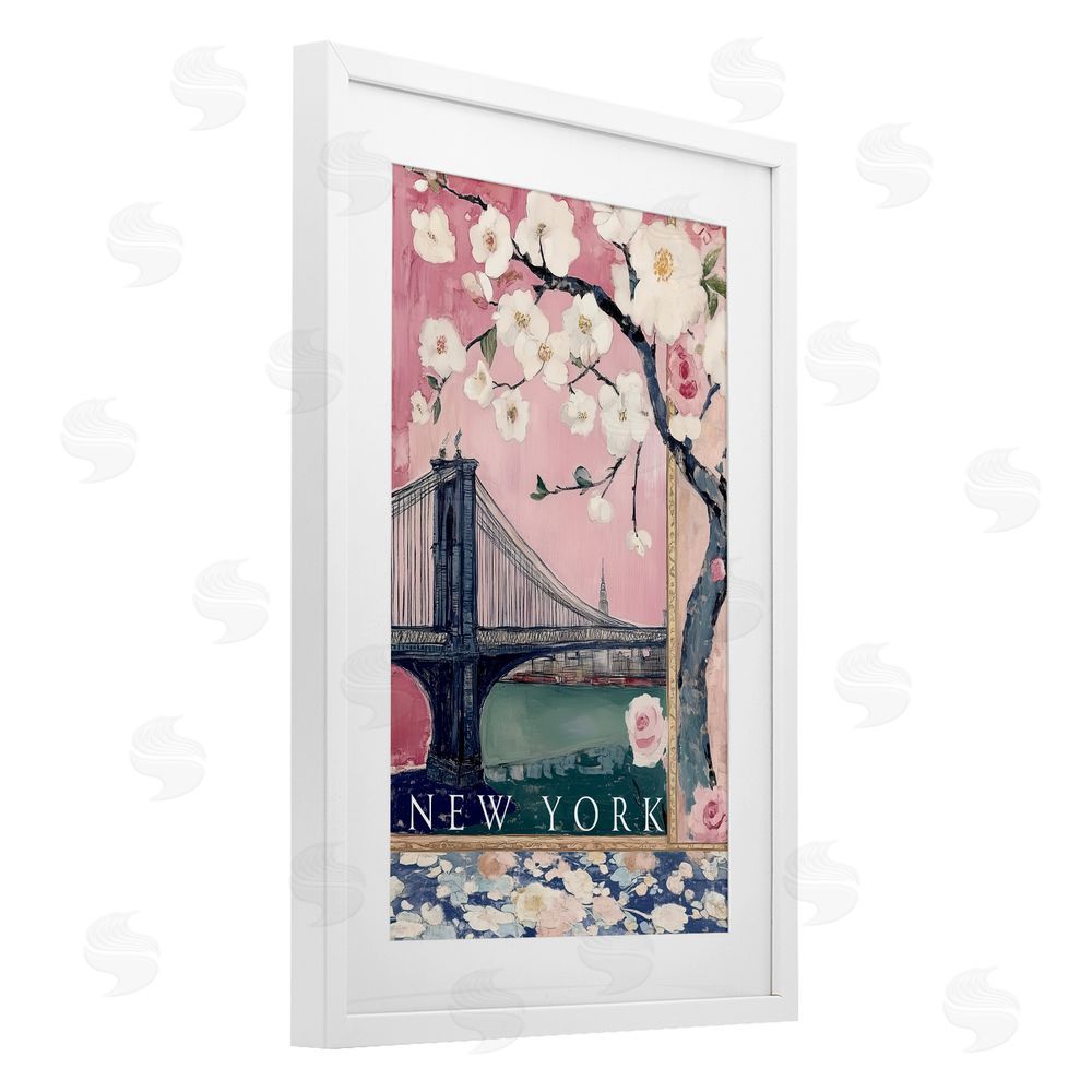 Annabelle Hall New York Spring Tree White Framed Print Under Glass with Mat Wall Art