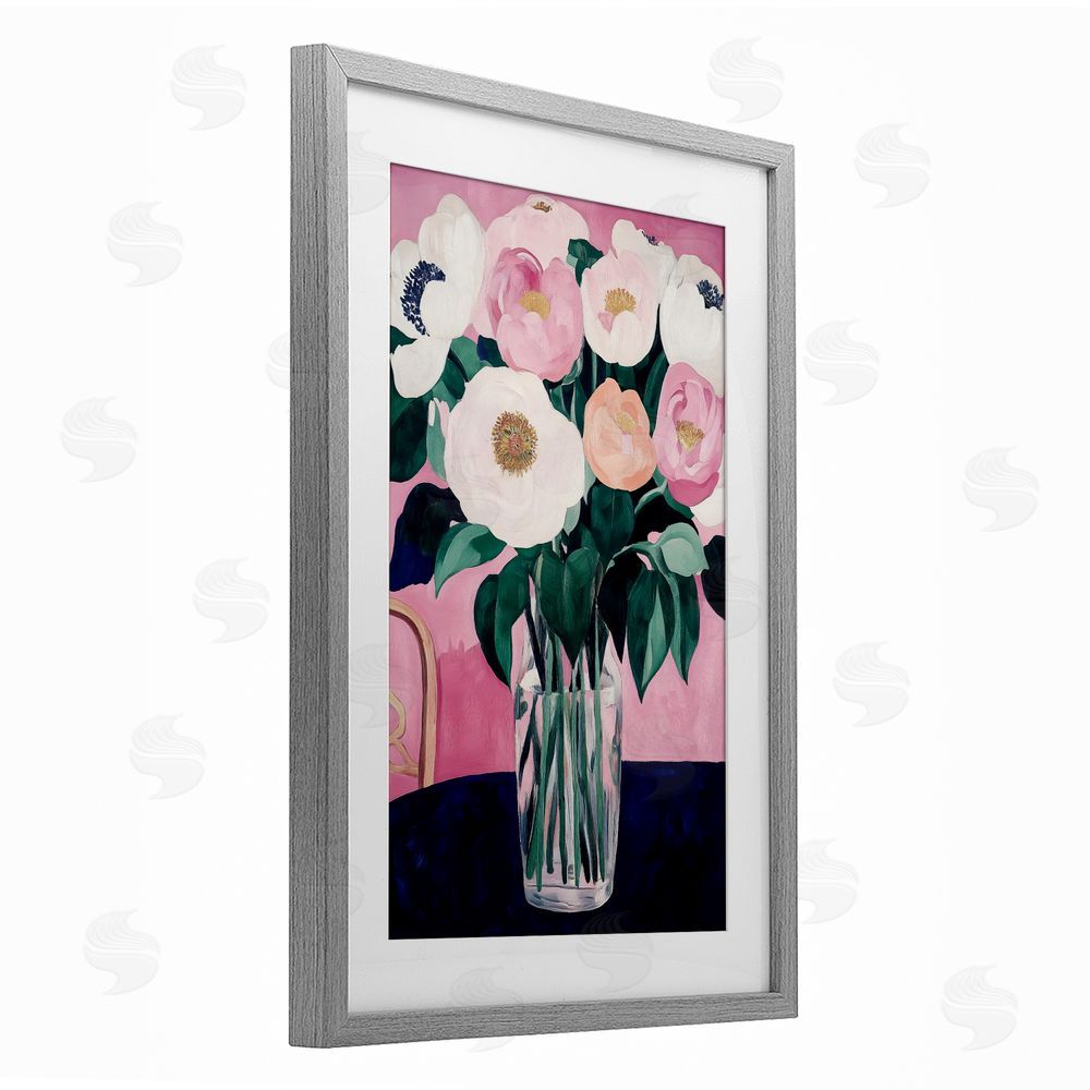 Annabelle Hall The Vase And Chair Gray Framed Print Under Glass with White Mat Wall Art