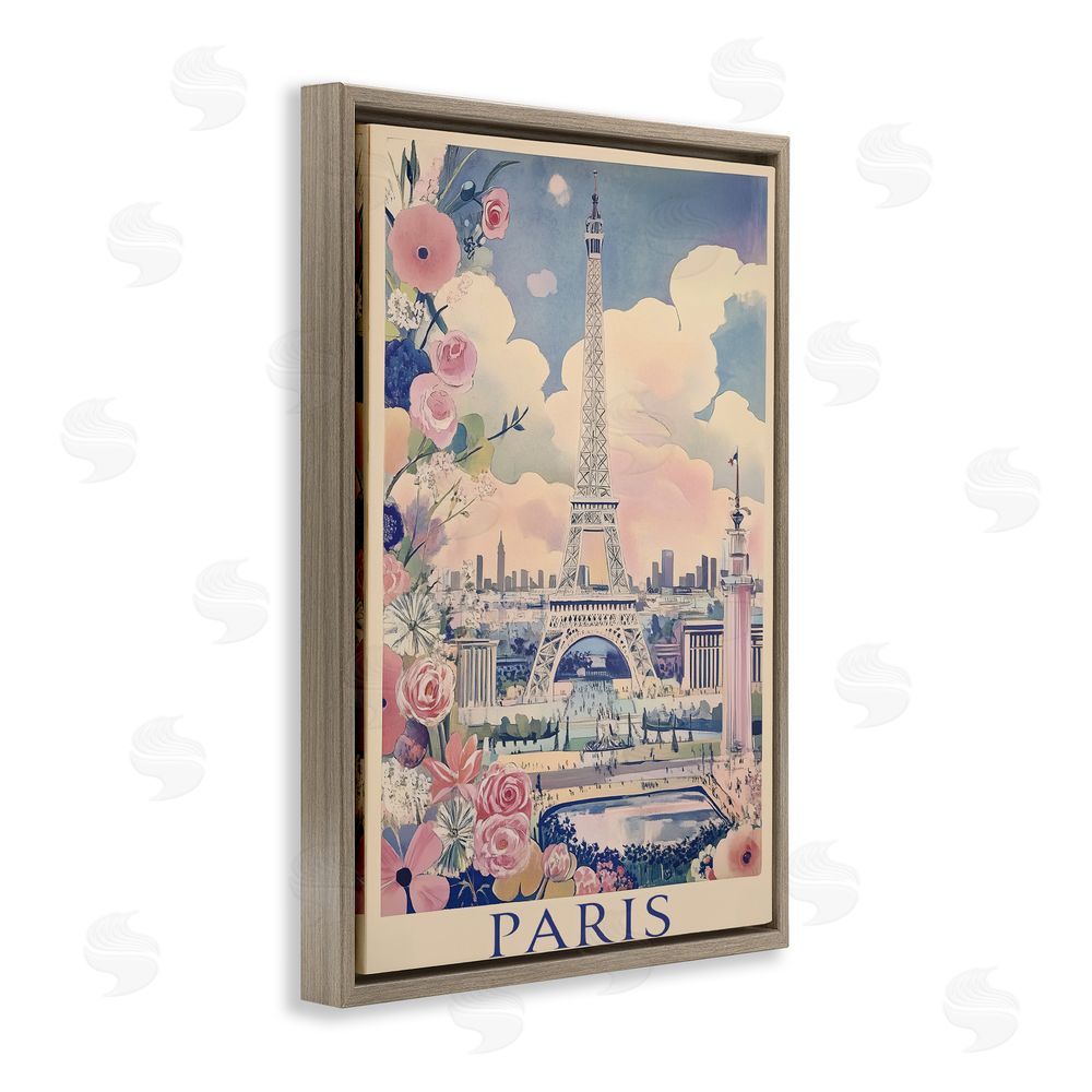 Annabelle Hall Vintage Spring In Paris Brown Floating Frame Canvas Wall Art Print