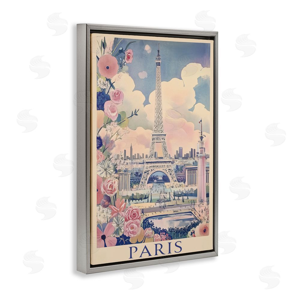 Annabelle Hall Vintage Spring In Paris Gray Floating Frame Canvas Wall Art Print