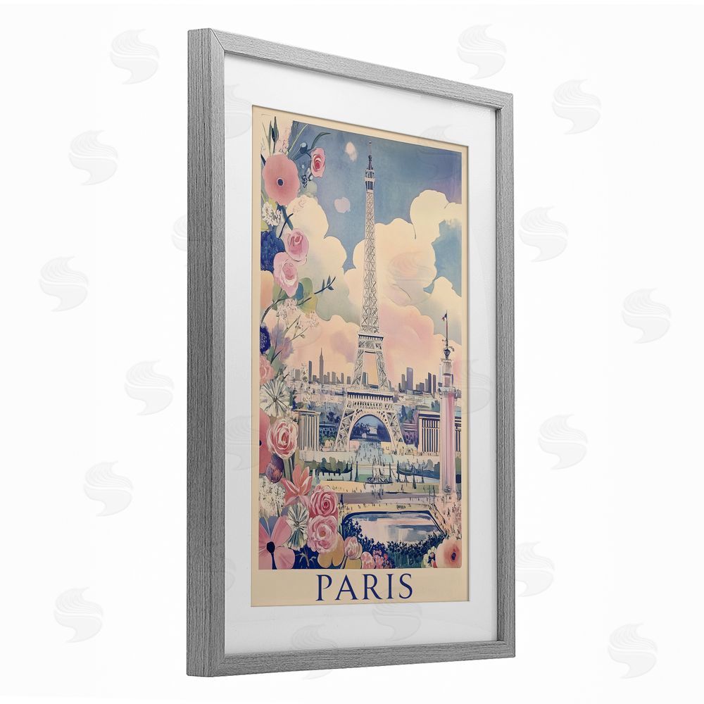 Annabelle Hall Vintage Spring In Paris Gray Framed Print Under Glass with White Mat Wall Art