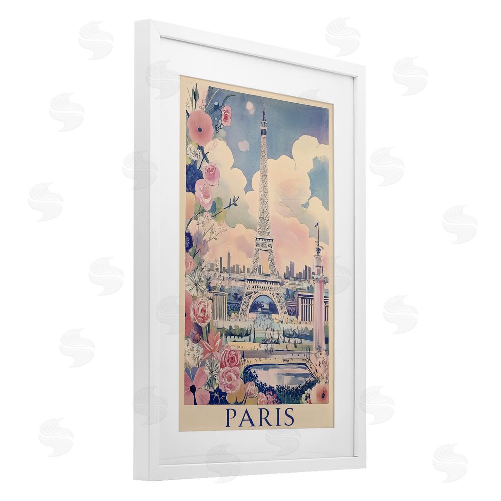 Annabelle Hall Vintage Spring In Paris White Framed Print Under Glass with Mat Wall Art