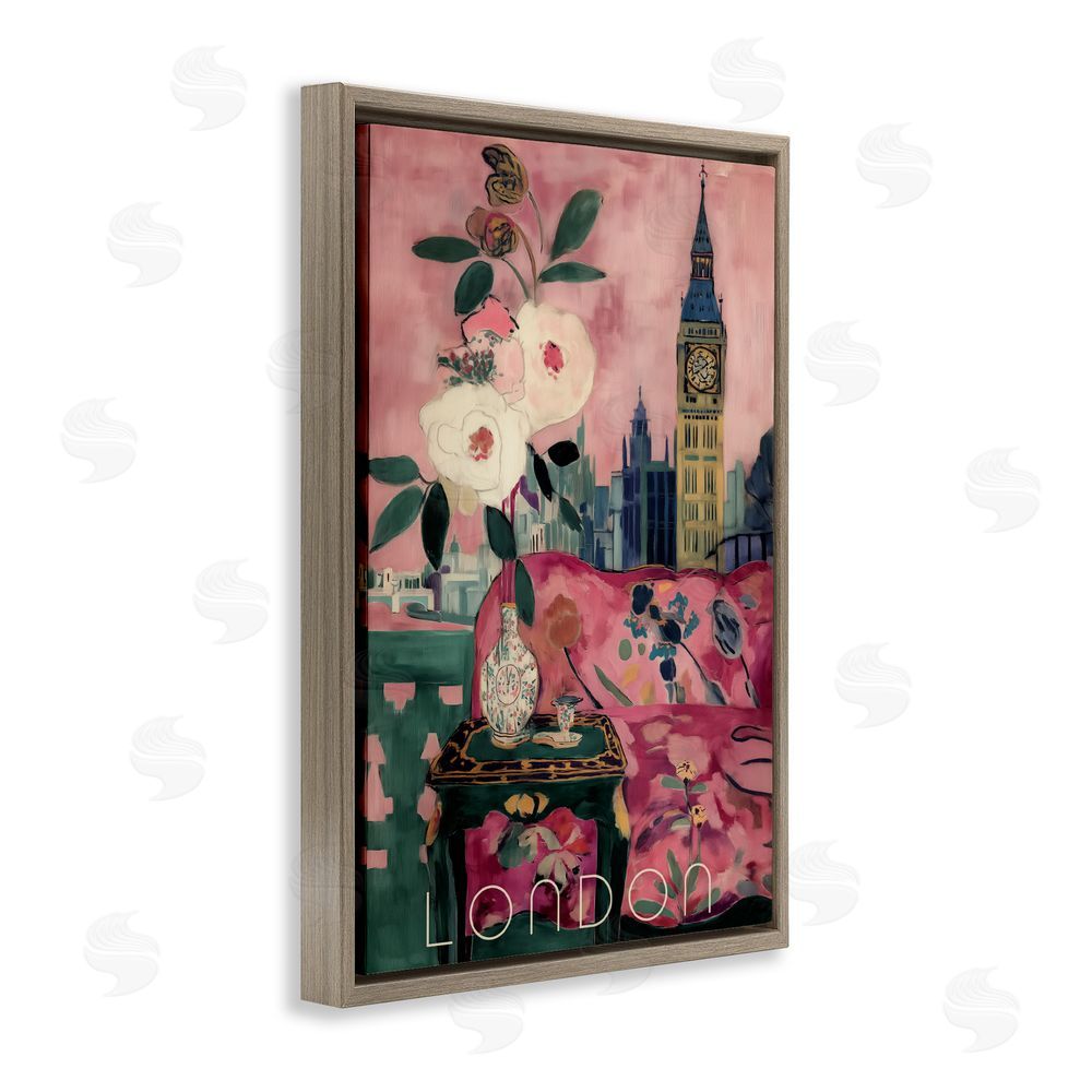 Annabelle Hall London Spring Blossoms Brown Floating Frame Canvas Wall Art Print