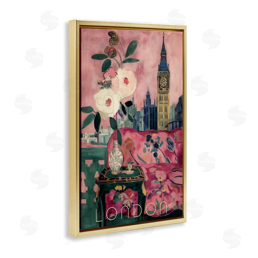 Annabelle Hall London Spring Blossoms Gold Floating Frame Canvas Wall Art Print