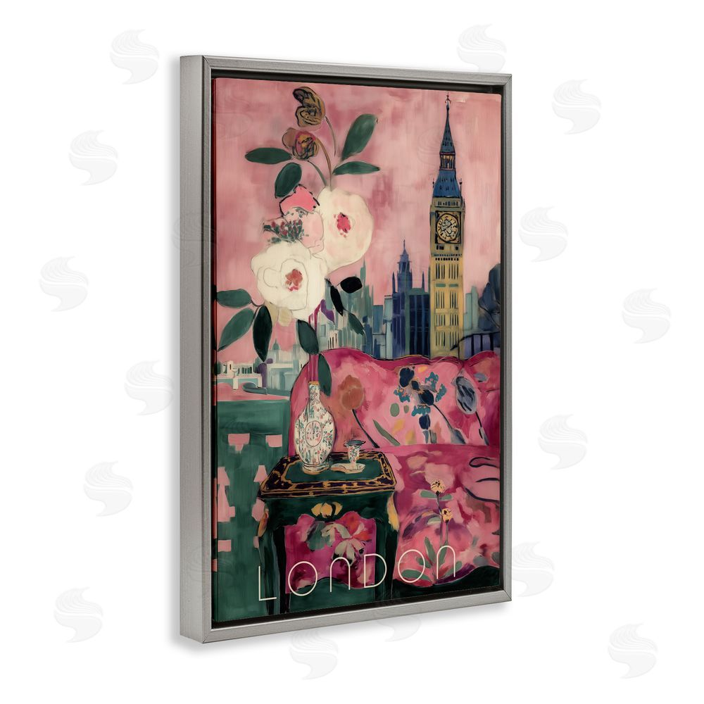 Annabelle Hall London Spring Blossoms Gray Floating Frame Canvas Wall Art Print