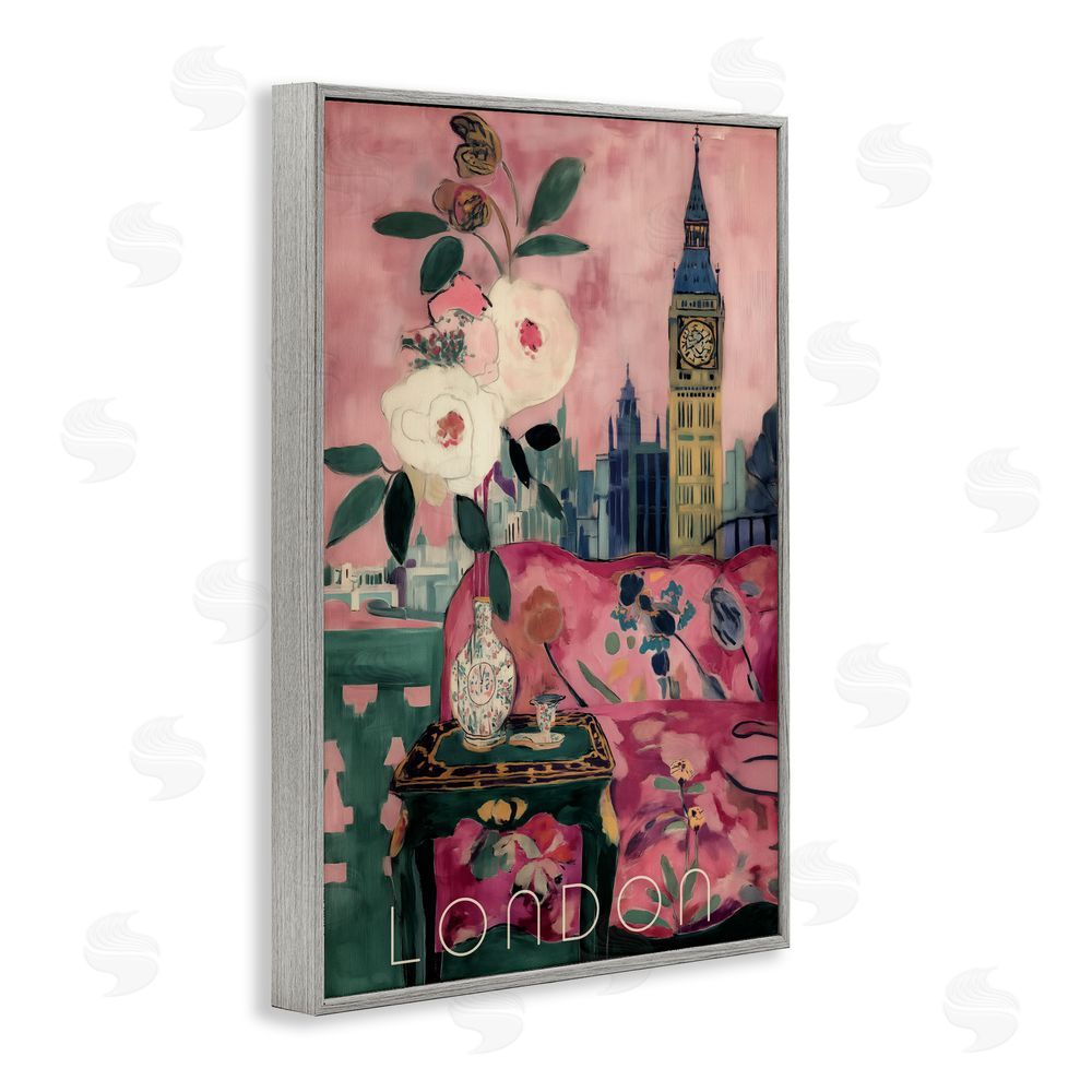 Annabelle Hall London Spring Blossoms Gray Framed Giclee Wall Art Print