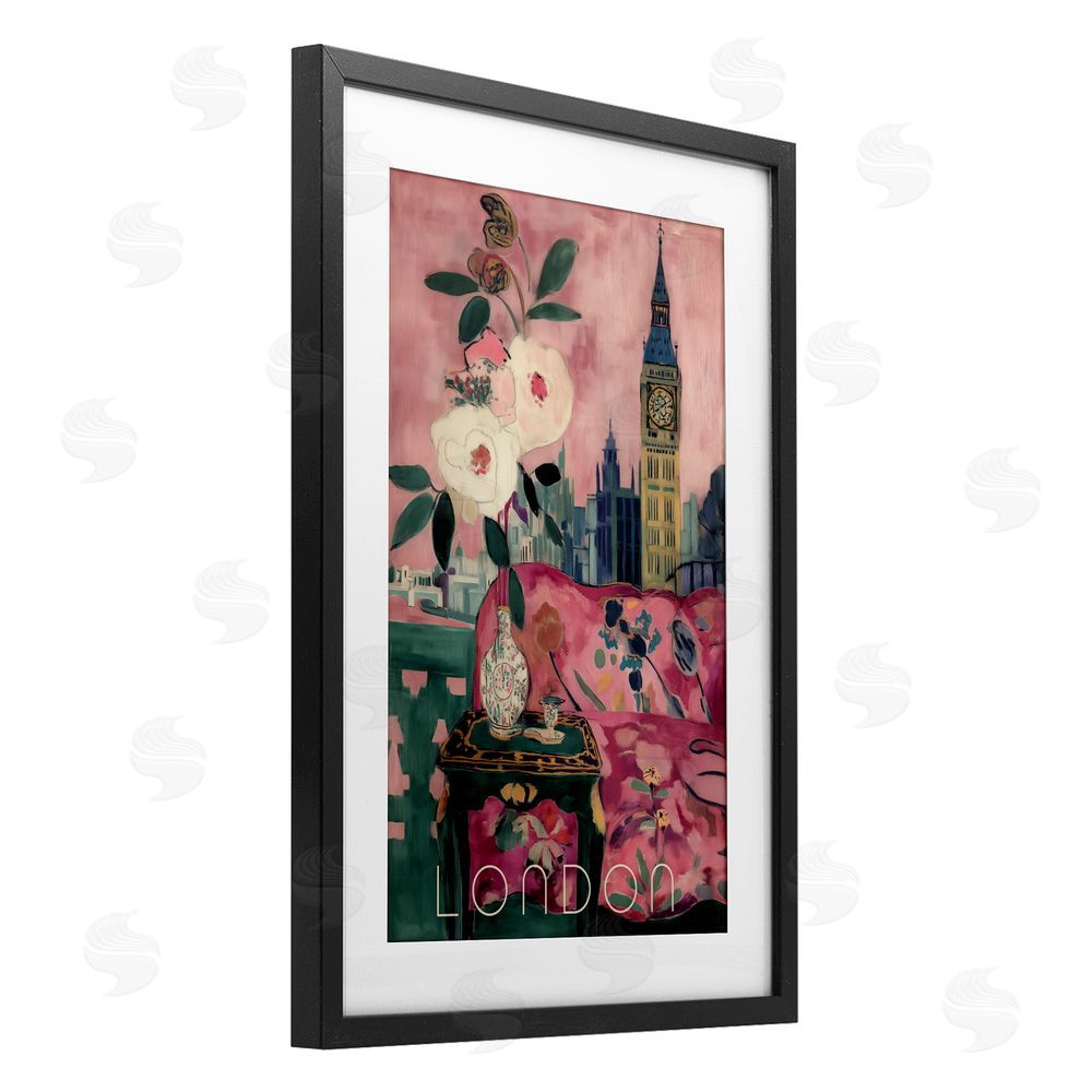 Annabelle Hall London Spring Blossoms Black Framed Print Under Glass with White Mat Wall Art