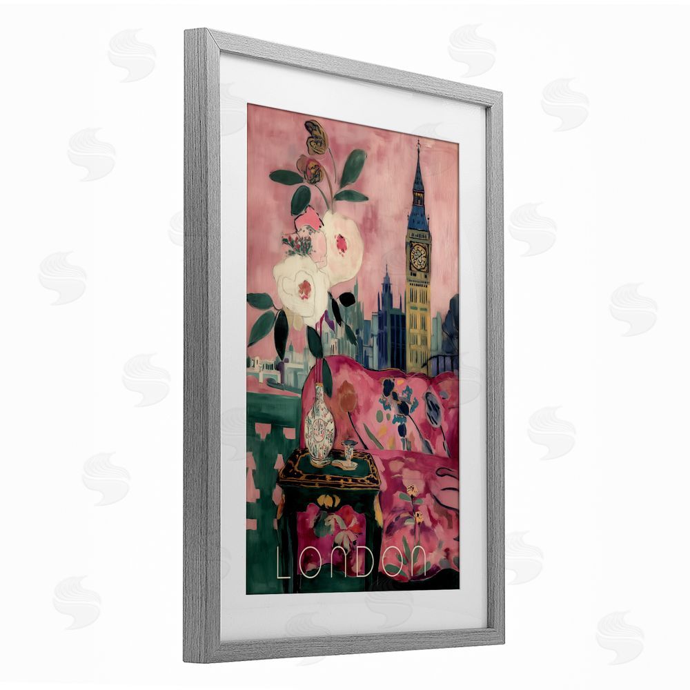 Annabelle Hall London Spring Blossoms Gray Framed Print Under Glass with White Mat Wall Art